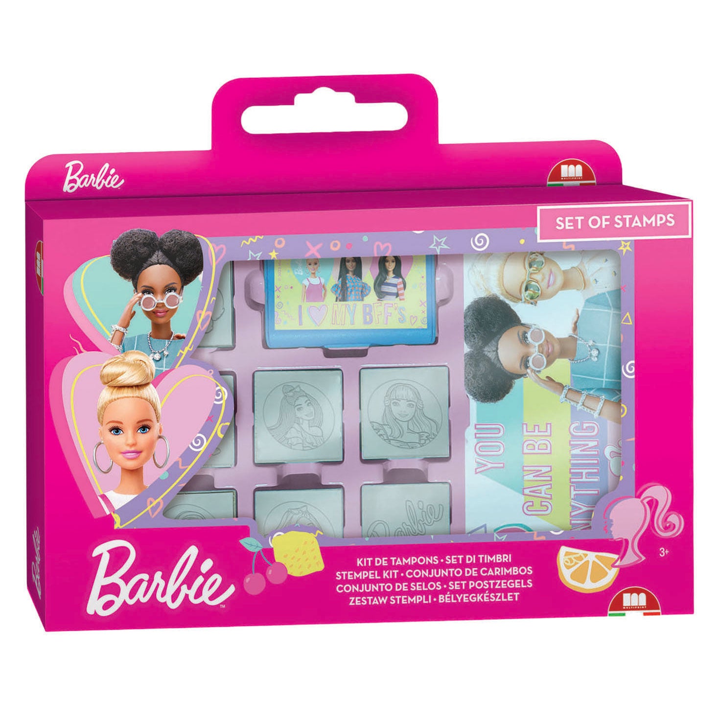 Timbri in legno, quaderno e pennarelli Mattel barbie - 12 pz.