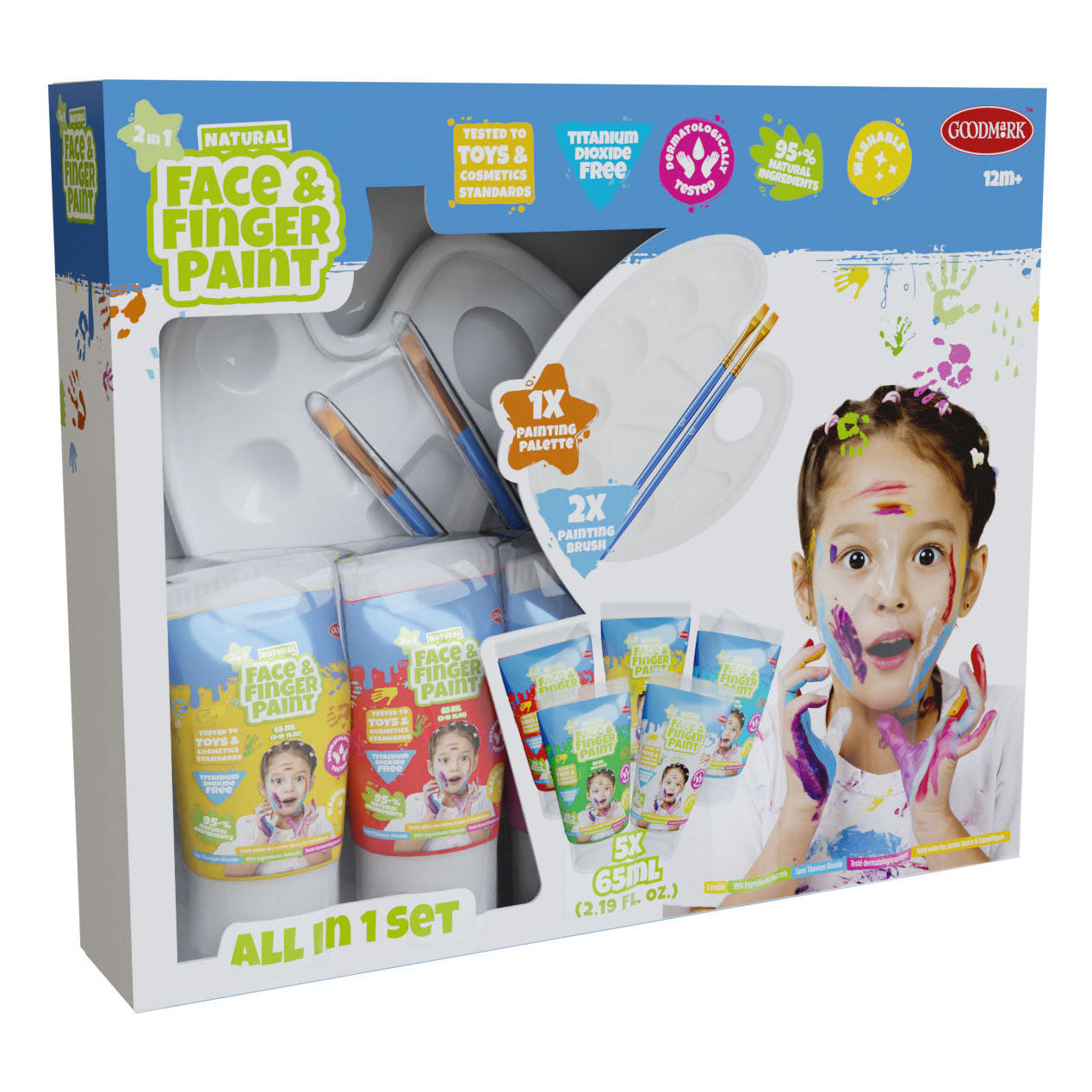 Natural face fingerpaint natural face finger paint tube - multi kleuren, 5x65ml