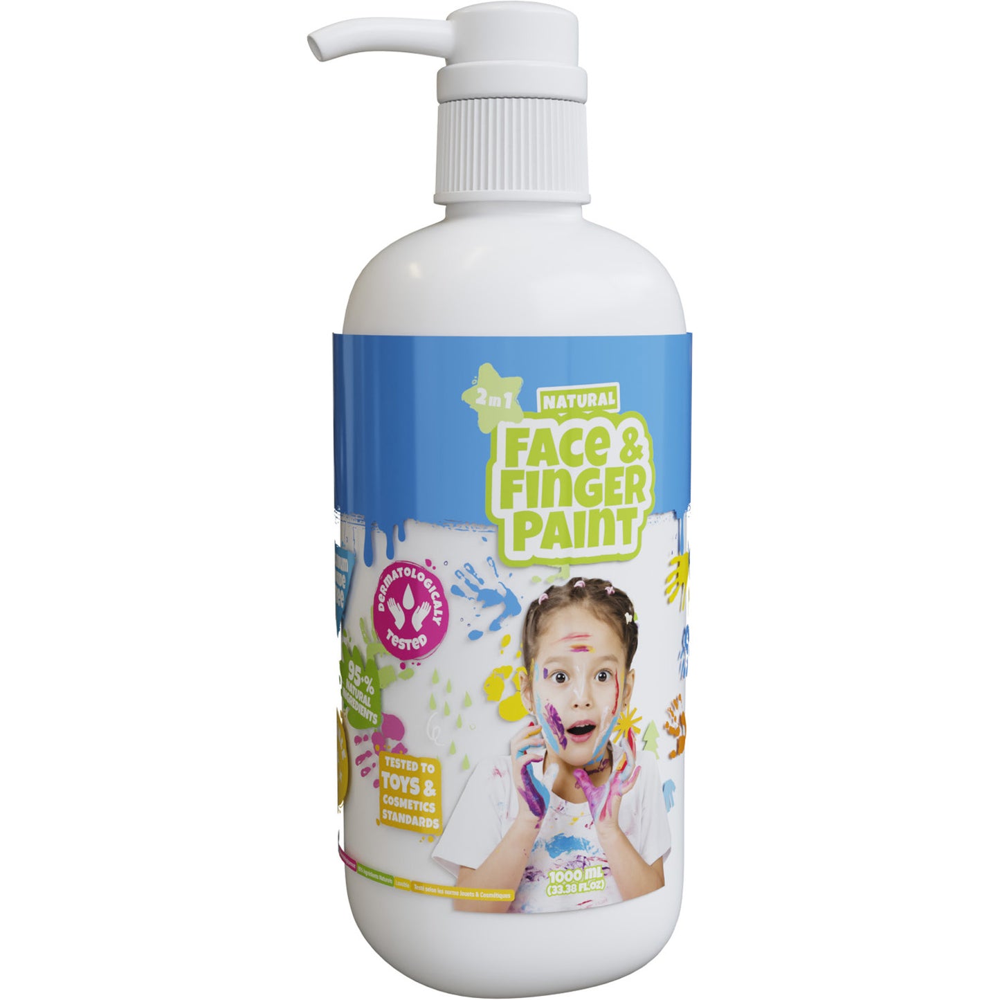 Botella de pintura de dedo de la cara natural de Boti con bomba blanca, 1l