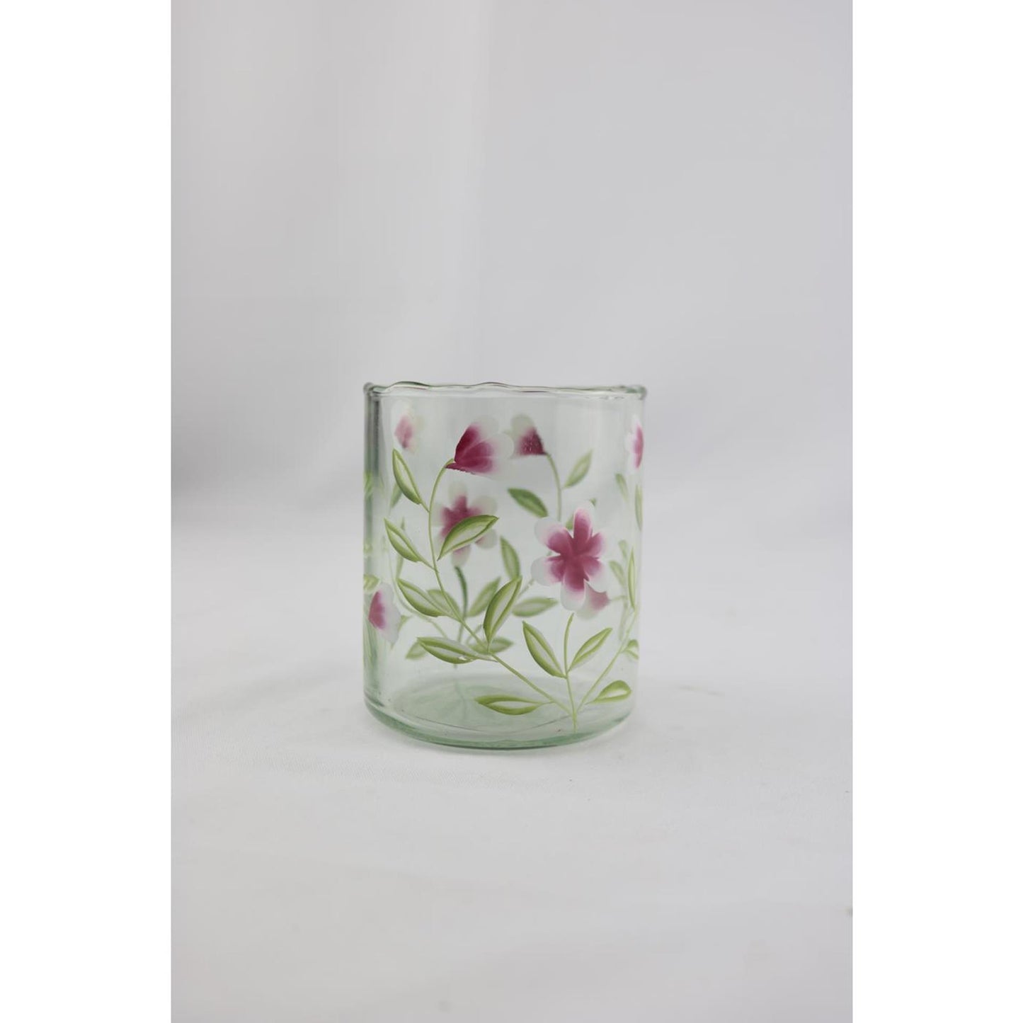 Vaso in vetro dall'atmosfera signorile con fiori rosa 9x9x11 cm