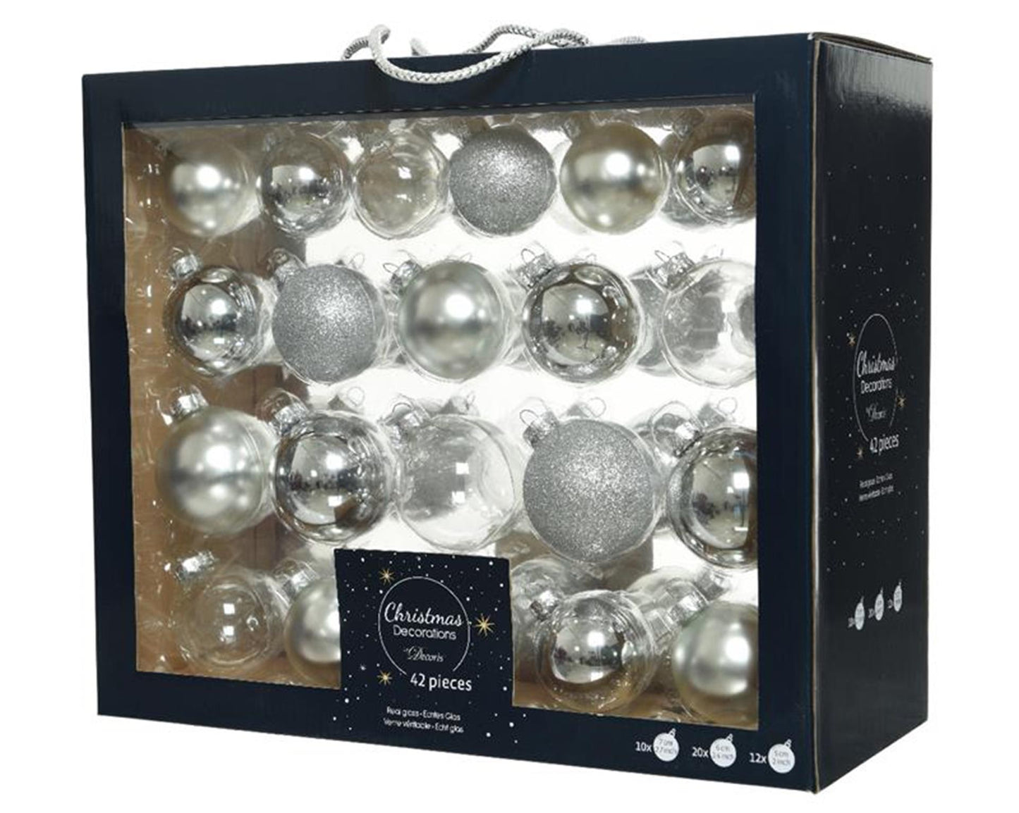 Decoris Set palline di Natale mix di vetro argento42 pz.
