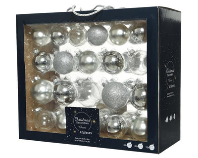 Decoris Set palline di Natale mix di vetro argento42 pz.