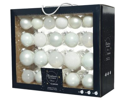 Decoris Set palline di Natale mix di vetro bianco invernale 42 pz
