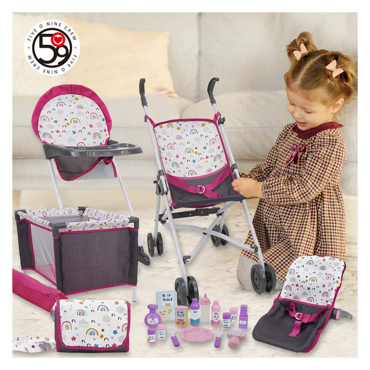 Set da gioco per bambole arcobaleno, 21 pezzi.