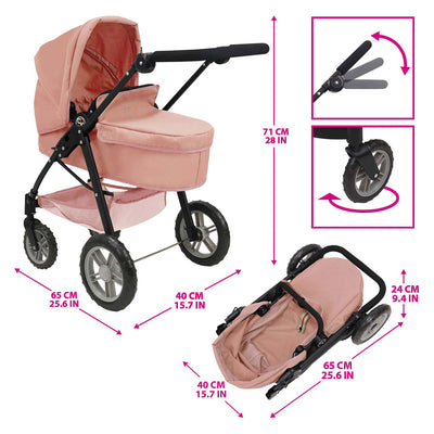 Carrozzina per bambole 2 in 1 - rosa