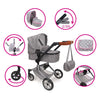 2-in-1 poppenwagen met tas - grijs