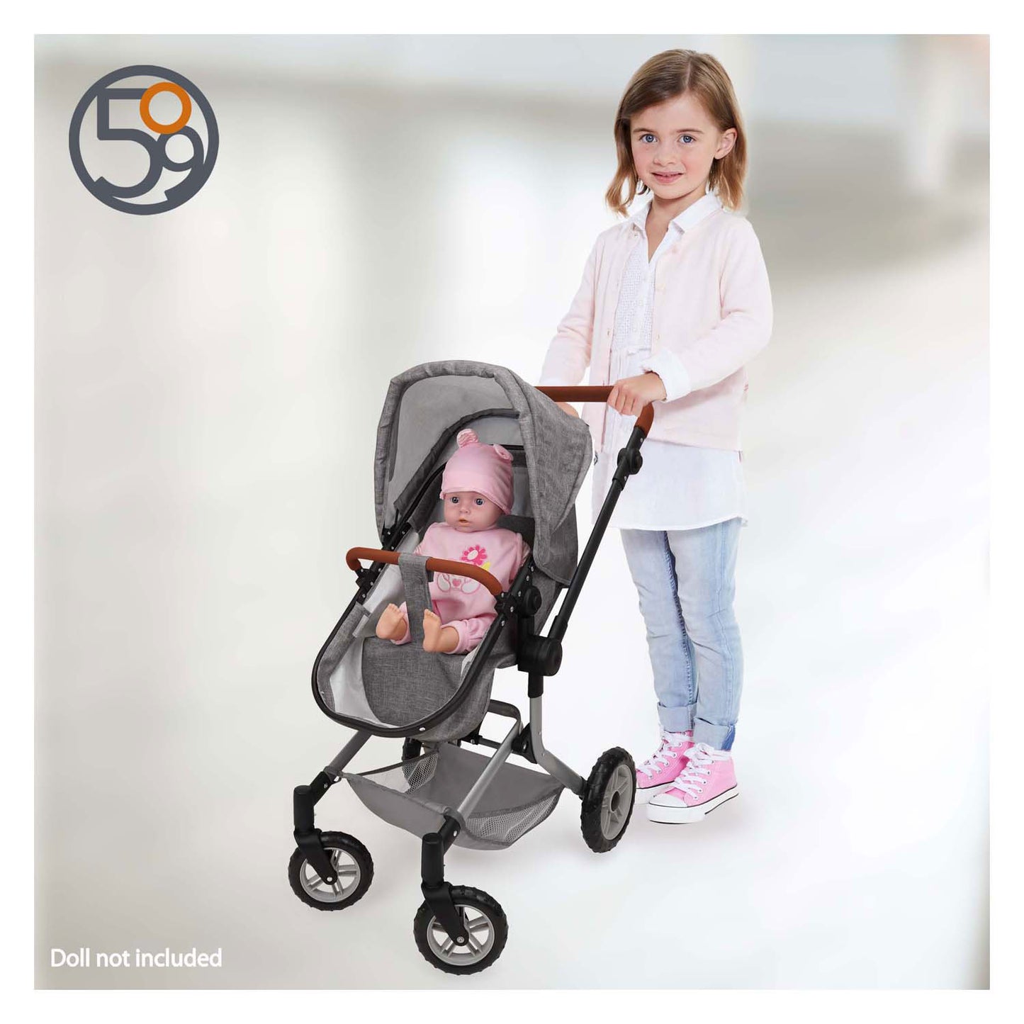 2-in-1 poppenwagen met tas - grijs