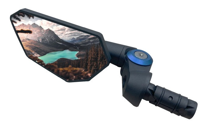 Specchietto Mirage EVOAS nel lussuoso accento anodizzato blu del volante