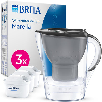 Brita - jarra con filtro de agua - marella cool - 2,4l - gris - incl. 3 cartuchos de filtro de agua maxtra pro todo en 1 - paquete económico