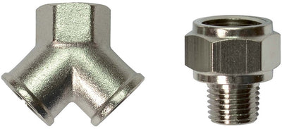 Stanley verloopnippel 3-weg - 2 x 1 4 inch female - 3 8 inch female - 1 4 inch female - compressoraccessoire - koppelstuk voor meerdere aansluitmaten - gewicht 73 gram - per stuk in blister