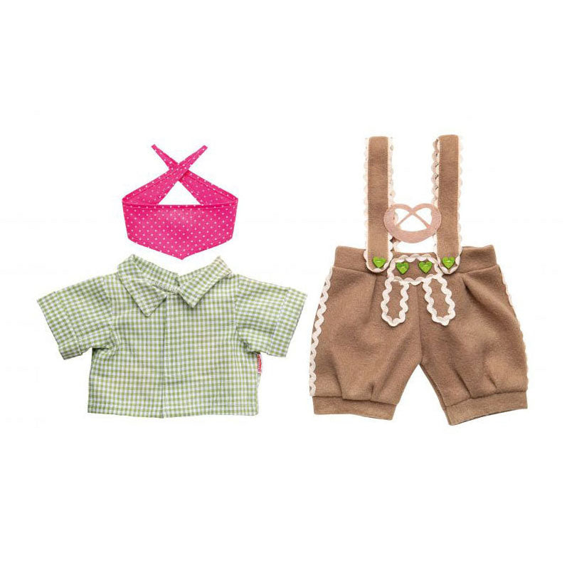 Abbigliamento per bambola Heless Lederhosen con camicia e sciarpa, 35-45 cm