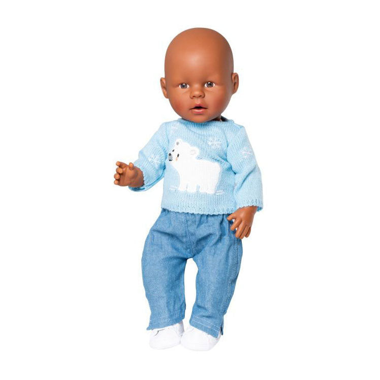 Jeans per bambole per la cucina con maglione dell'orso polare, 35-45 cm