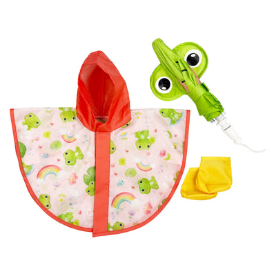 Tuta antipioggia Heless per bambole con impermeabile, ombrello e stivali - taglia 28-35 cm