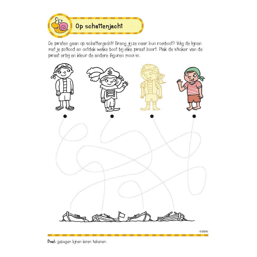 Libro de ejercicios de Deltas con pegatinas Primeros juegos de escritura (5-6 años)