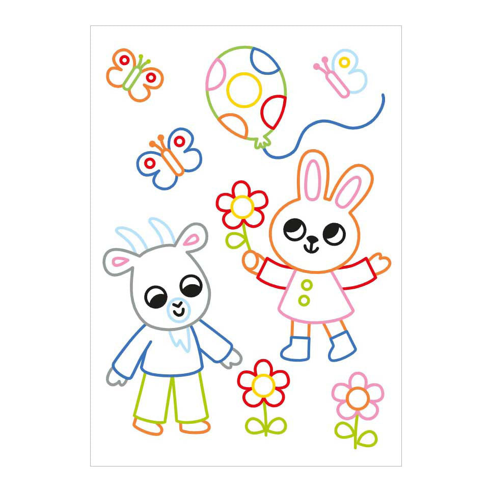 Divertimento con i Delta da colorare e con gli adesivi: animali felici