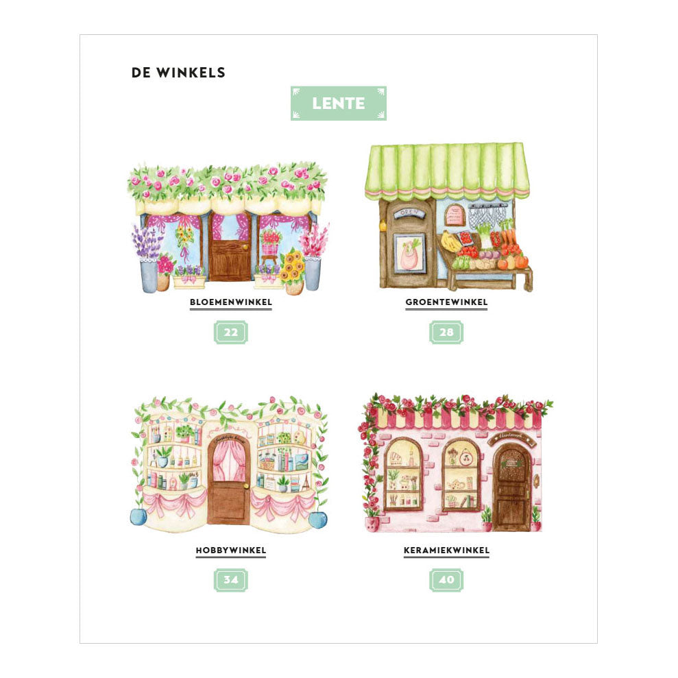 Deltas cozy shops schilderen in aquarel