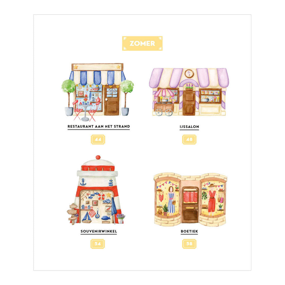 Deltas cozy shops schilderen in aquarel