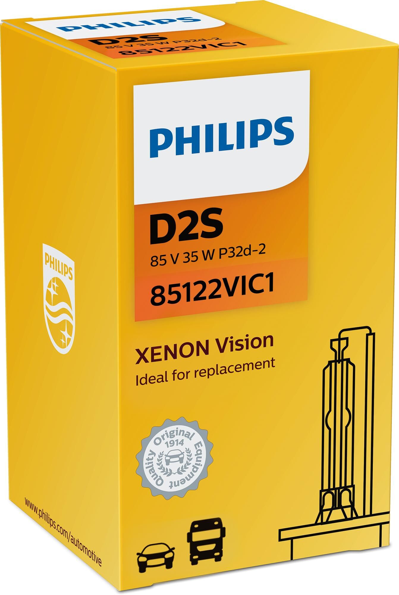 Philips hoofdlamp xenon vision d2s vision c1 85v with low power. 35w