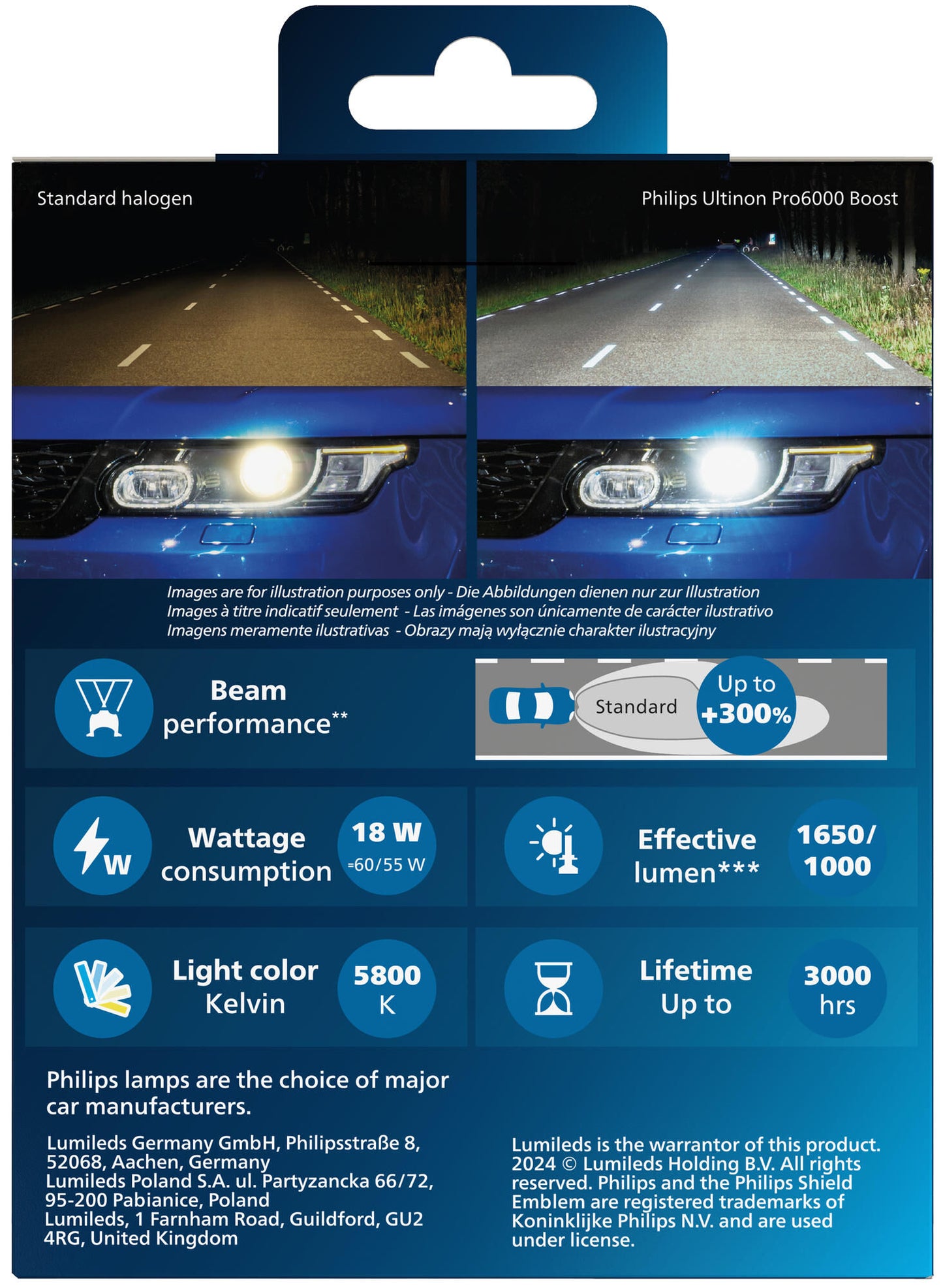 Booster lampada frontale Philips Ultinon Pro6000. set di lampade 12v h4 led g2 ultinon pro6000