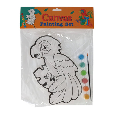 Gana un cuadro sobre lienzo holandés - loro - que incluye pincel y 6 colores de pintura