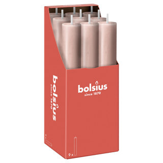 Candela da tavolo rustica Bolsius XL rosa nebbioso | 9 pezzi