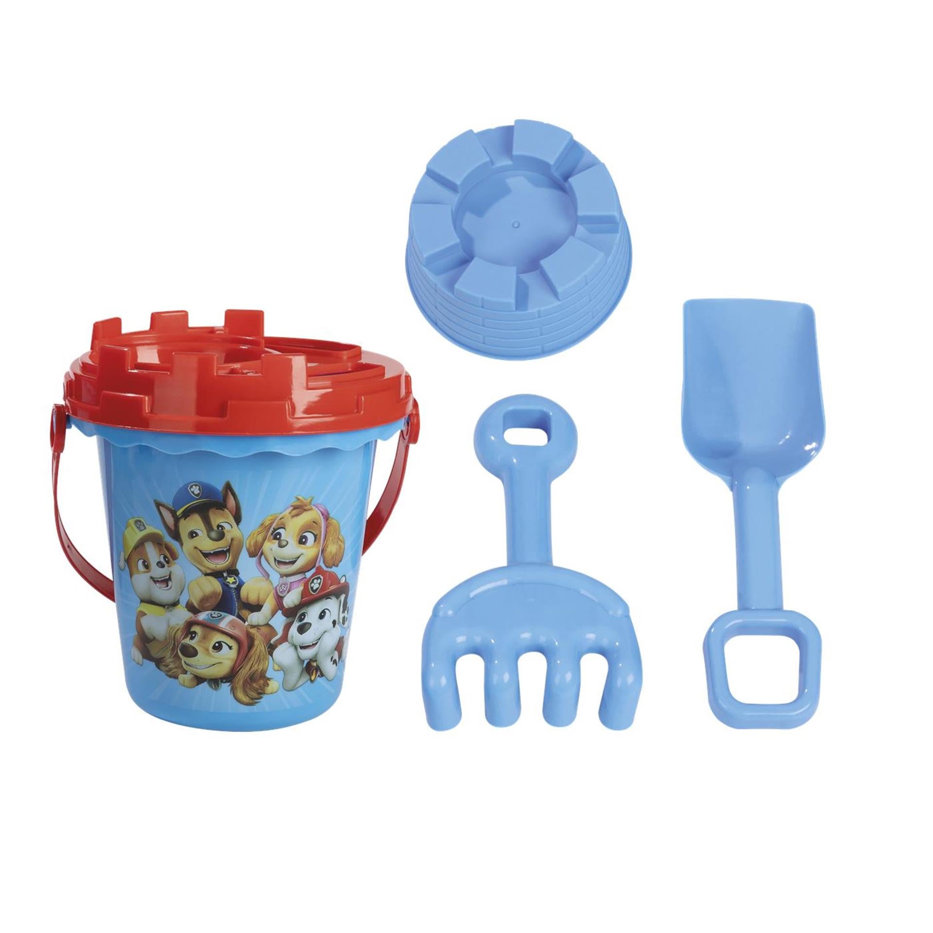 Set da spiaggia creativo per gruppo Paw Patrol in secchiello blu - 5 pz.