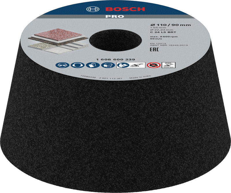 Bosch accessoires schuurkom, conisch - steen beton 90 mm, 110 mm, 55 mm, 24 1st - 1608600239
