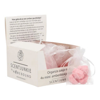 Amberblokje roos rose 2,5 cm organza zakje 4 stuks | 12 stuks