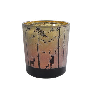 Foresta di titoli di tealight vari con cervo di immagine in vetro rosso verde foresta 7.5x7.5x8cm