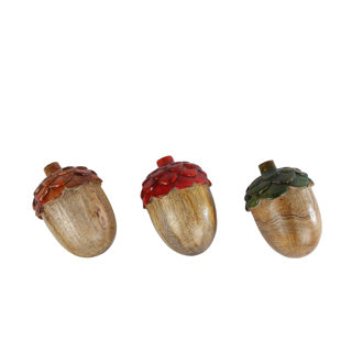 Sculptuur acorn 3 assorti mango aluminium 7x7x11cm | 4 stuks