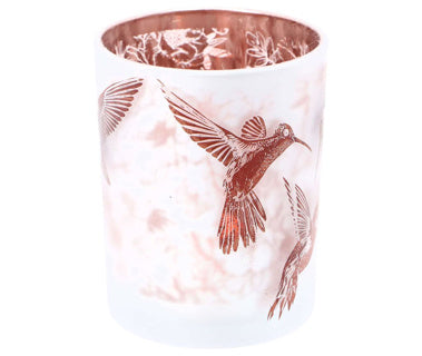 No brand theelichthouder hummingbird l wit bruin glas 10x10x12,5cm | 2 stuks