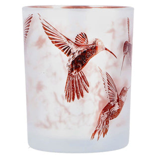 No brand theelichthouder hummingbird l wit bruin glas 10x10x12,5cm | 2 stuks