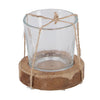 No brand theelichthouder maro helder naturel glas hout 7,5x7,5x7cm