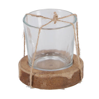 Porta di tealight Maro Helder Natural Glass Wood 7.5x7.5x7cm