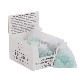 Amberblokje hart wood 2,5 cm organza zakje 3 stuks | 12 stuks