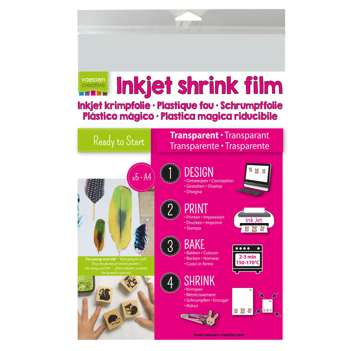 Vaessen creative • krimpfolie (inkjet) a4 transparant 5pcs