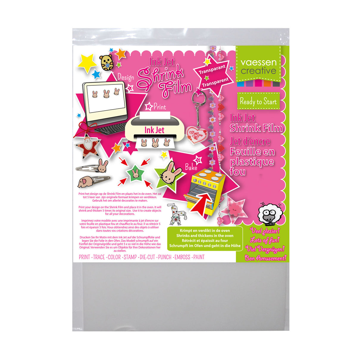 Vaessen creative • krimpfolie inkjet a4 transparant 250st