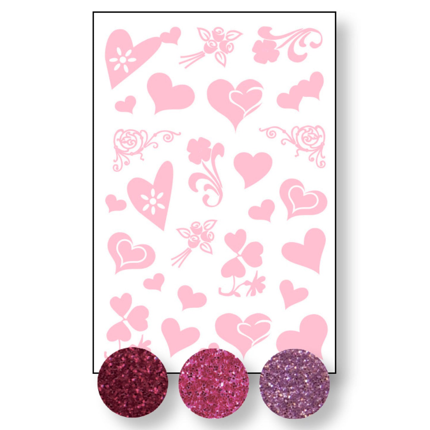 Vaessen creative • transfer + 3x fiori a cuore glitterati
