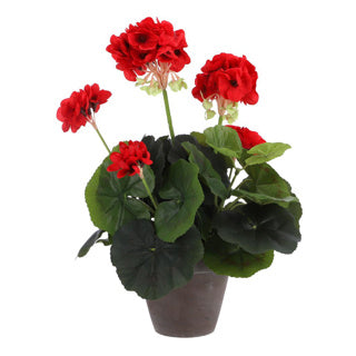 Pianta artificiale Geranium rosso in vaso grigio