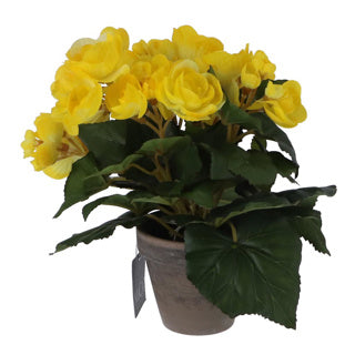 Planta artificial begonia amarillo en maceta