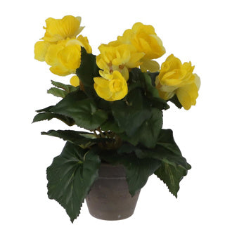Planta artificial begonia amarillo en maceta