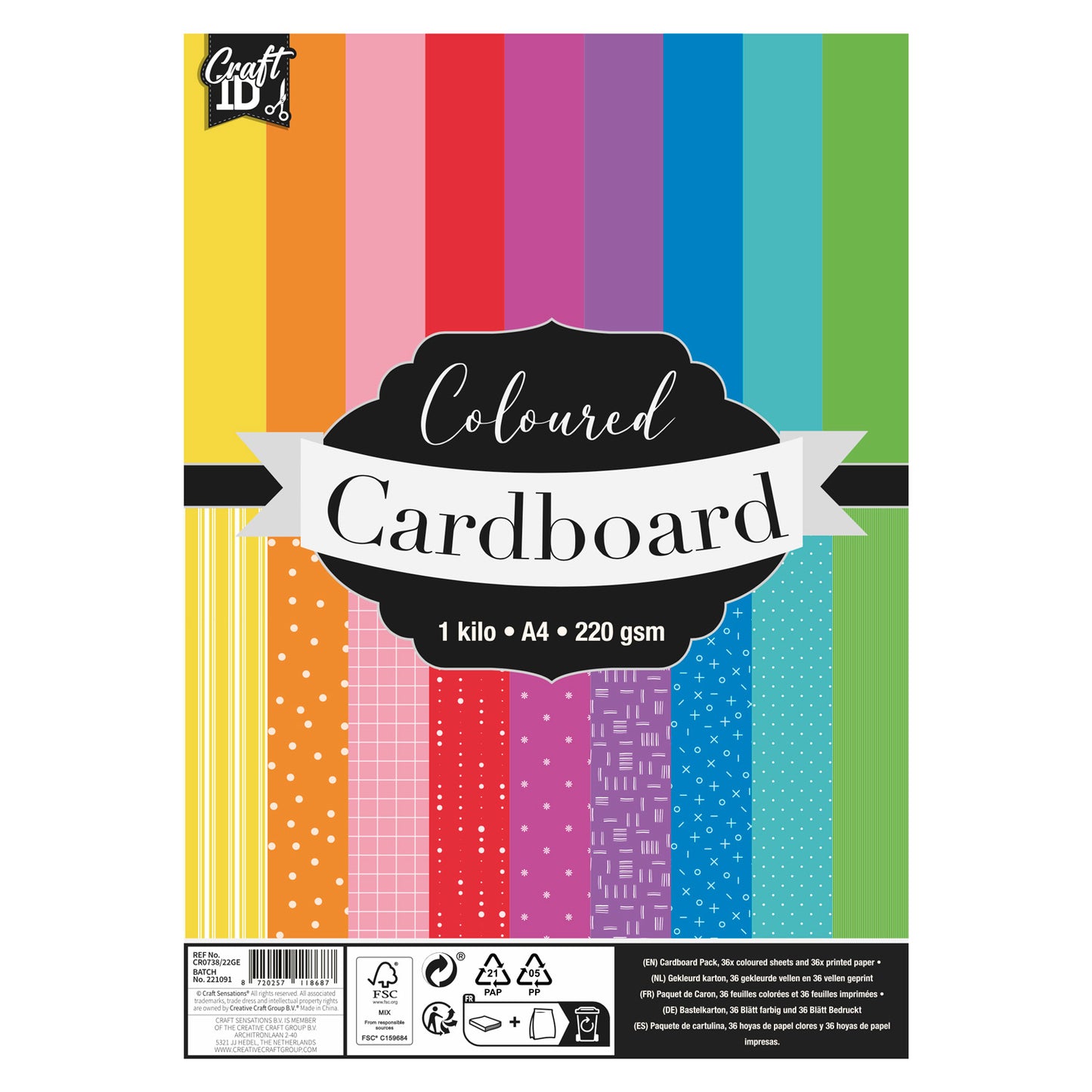 Creative Craft Group Colored Cardboard A4 220GSM, 72st.