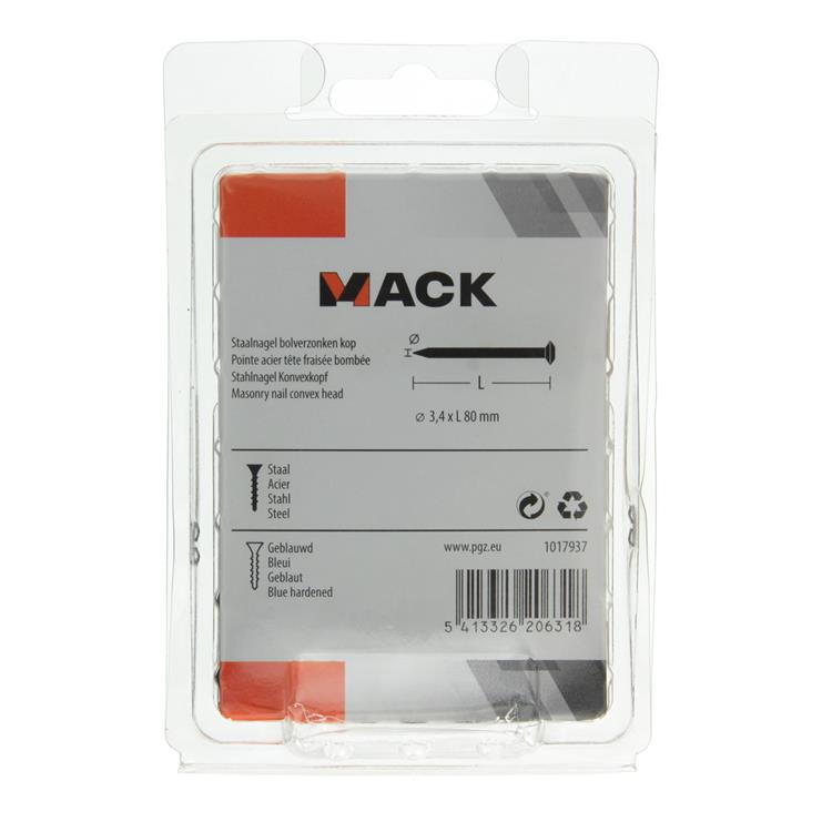 Mack 1017937 - clavo de acero bvk acero pavonado 200 gr 3,4 x 80 mm | 5 piezas
