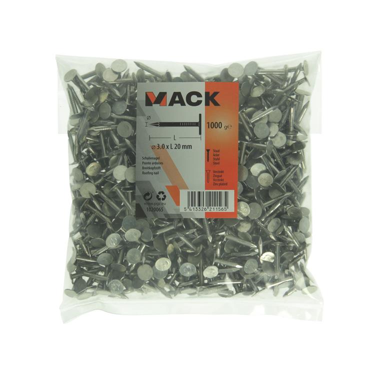 Mack 1020065 - clavo de esquisto galvanizado 1000 gr 3,0 x 20 mm | 10 piezas