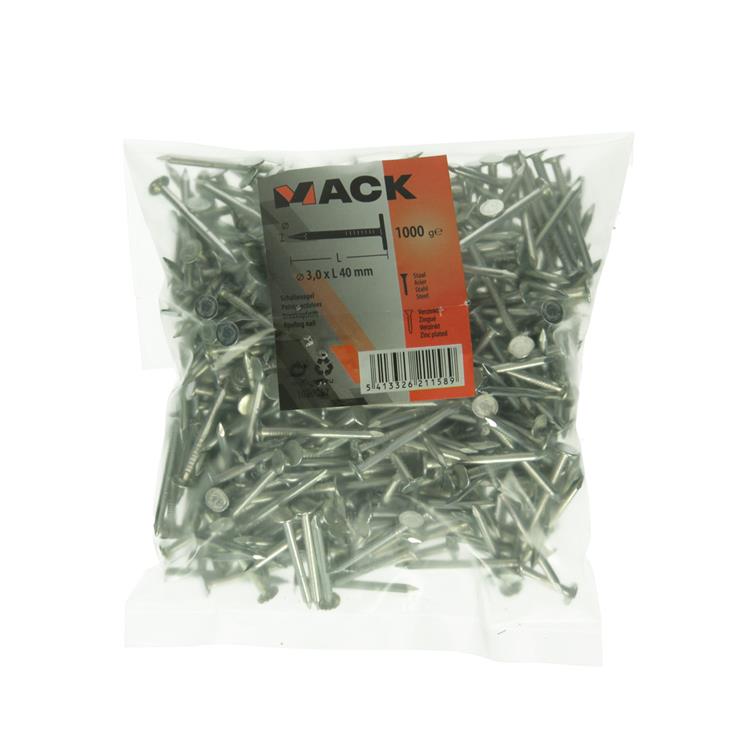 Mack 1020067 - clavo de esquisto galvanizado 1000 gr 3,0 x 40 mm | 10 piezas
