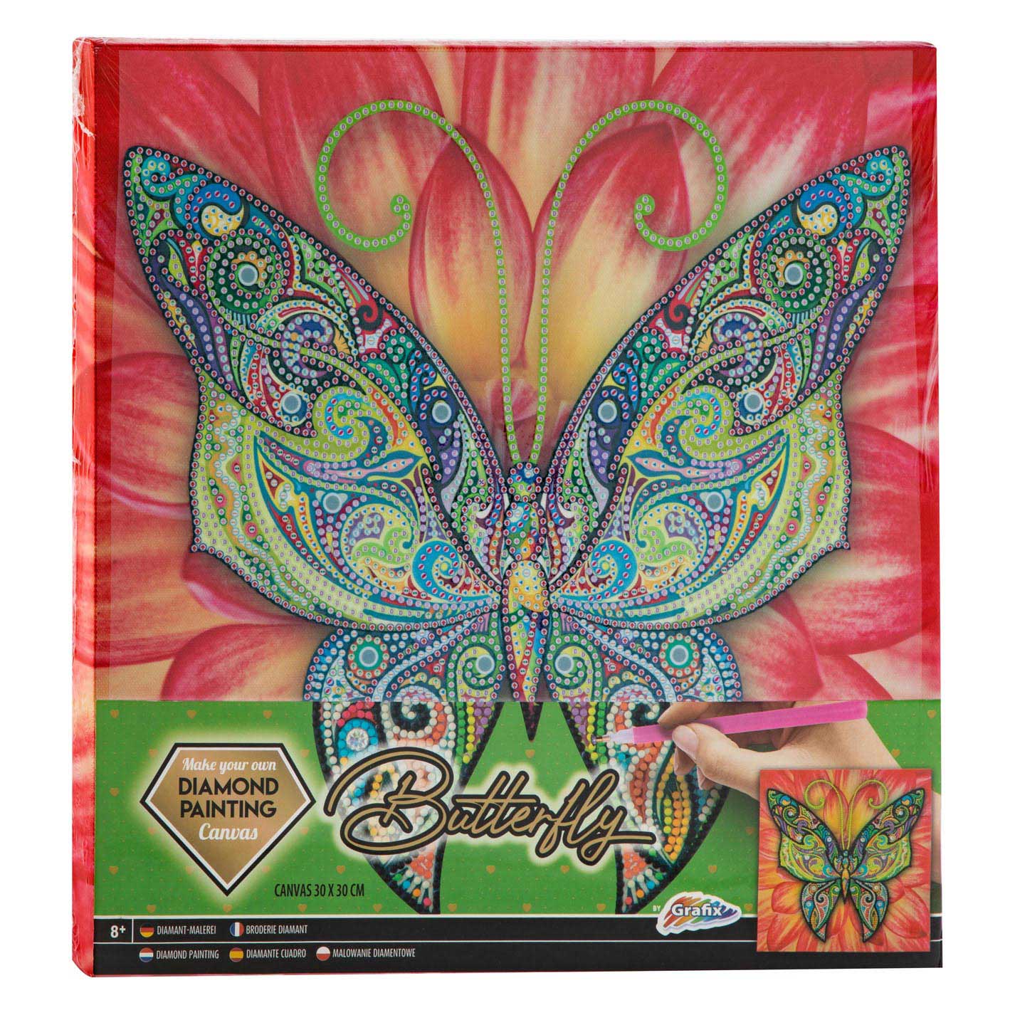 Grafix canvas diamond painting vlinder, 30x30cm