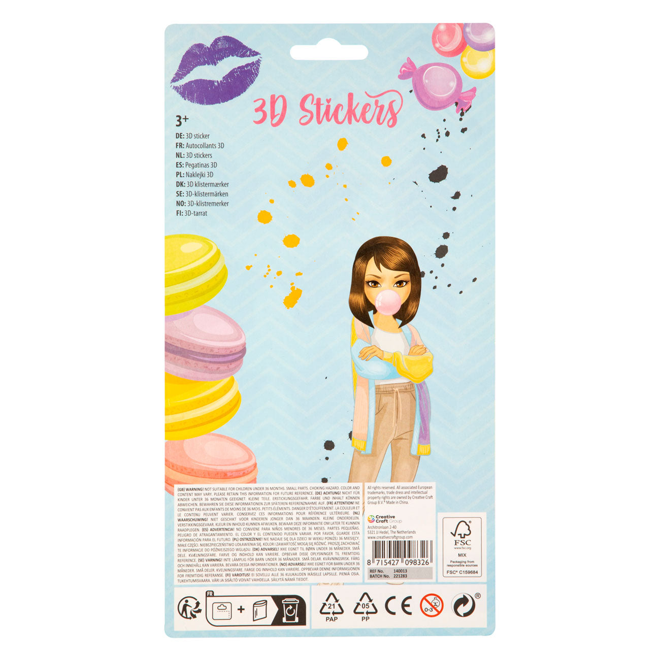 Confezione di adesivi glitterati 3D Besties grafix, confezione da 12