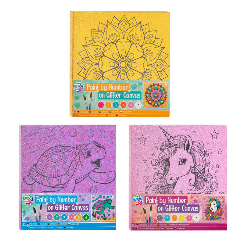 Grupo de manualidades creativas pintando por números lienzo con purpurina, 9 piezas.
