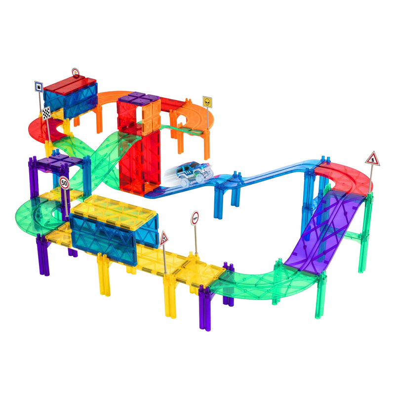Gruppo di artigianato creativo Magnetic Building Toys Autostrada con auto e borse di stoccaggio,