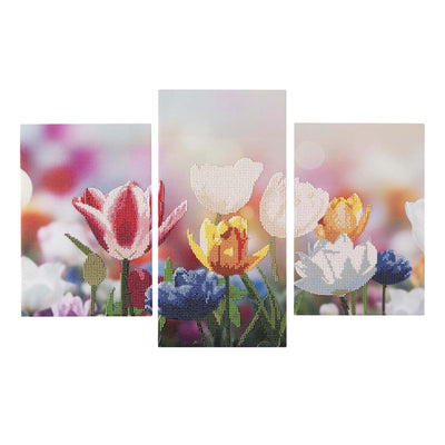 Fiori trittico di pittura con diamanti di gruppo creativo artigianale